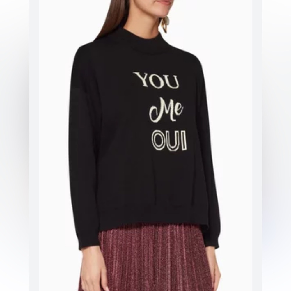 WHISTLES “You Me Oui” Parisian Black Mock Neck Sweater Womens Size M/L $250 MRSP